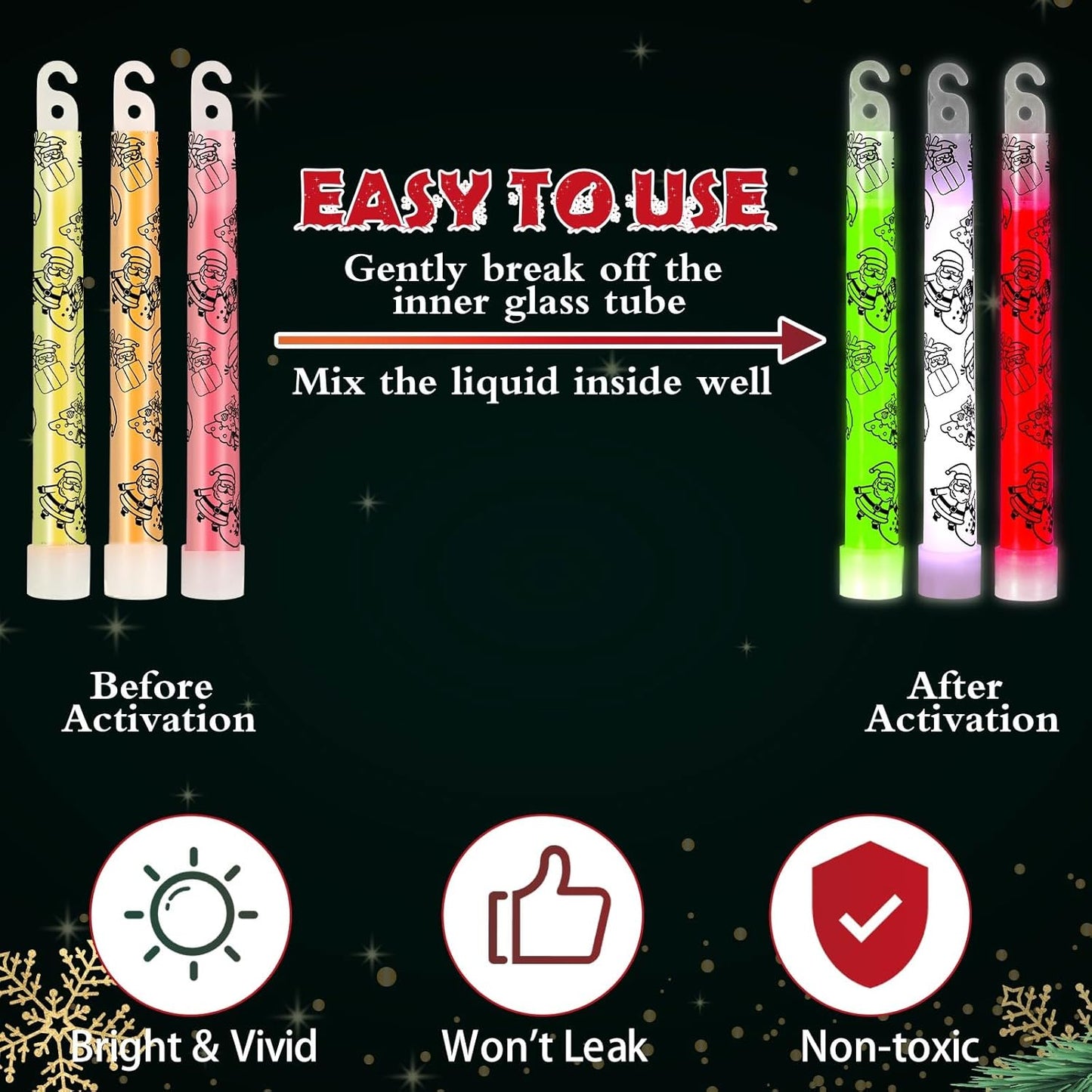 Jenaai Glow Sticks Bulk Hanging Wands 6 Inch Mini Sticks Goodie Bags Fillers Glow in the Dark Party Favors Supplies(24 Pcs,Santa Claus)