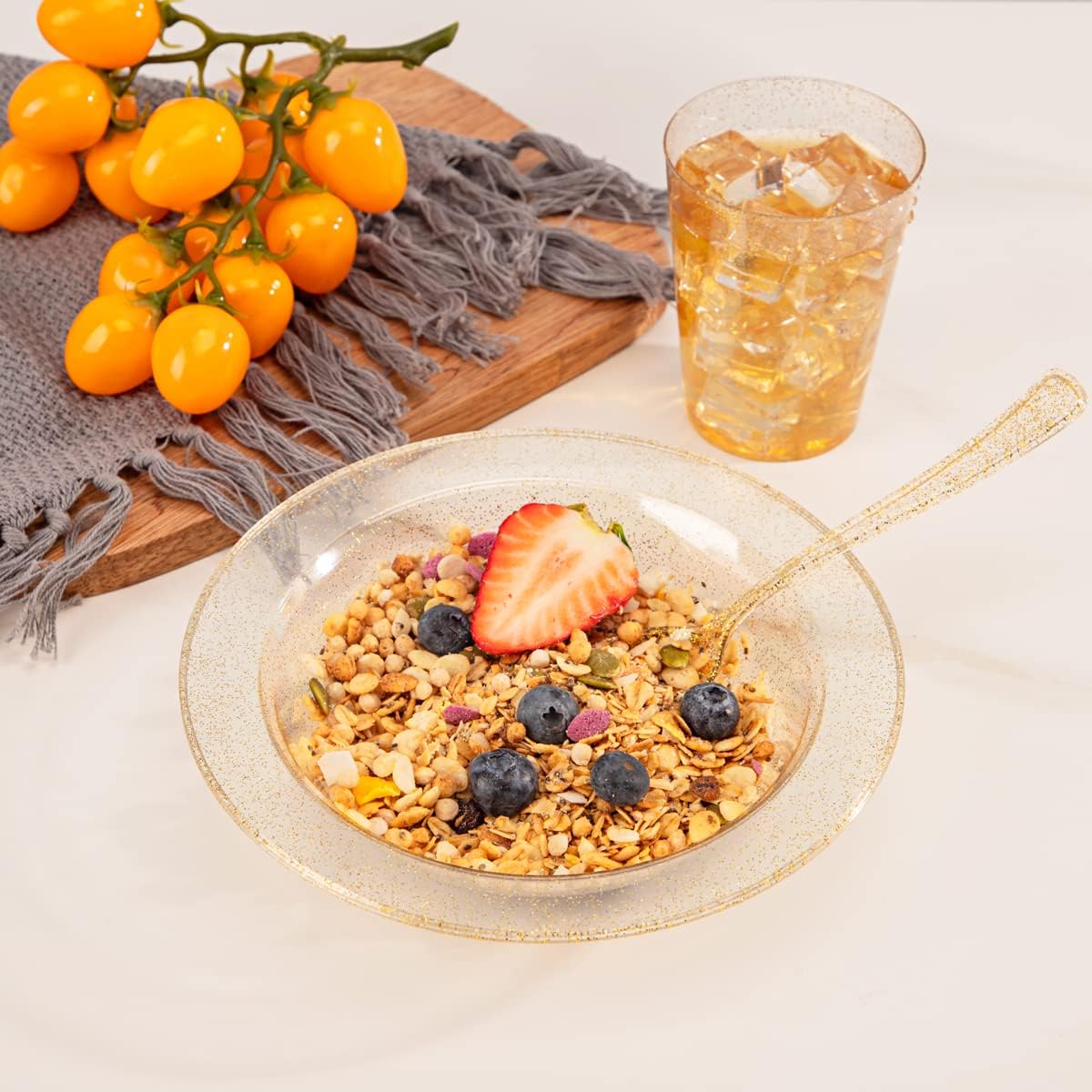 Liacere 60Pieces Gold Plastic Bowls-Disposable Gold Glitter Dessert Bowls-12OZ Premium Plastic Soup Bowls for Wedding &Parties & Fall Decor