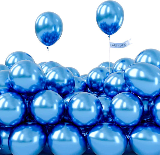 PartyWoo Metallic Blue Balloons 50pcs 5 Inch Small Mini Chrome Blue Latex Balloons for Graduation Wedding Baby Shower Engagement Baby Shower Wedding Bachelorette Birthday Party Decorations Blue-G106