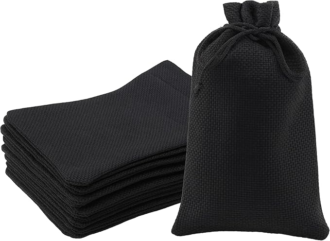 Mandala Crafts 5X7 Inch Black Burlap Drawstring Gift Bags for Favors - 30 Small Linen Sacks Gift Pouches for Candy, Coffee, Jewelry, Wedding, and Party Supplies