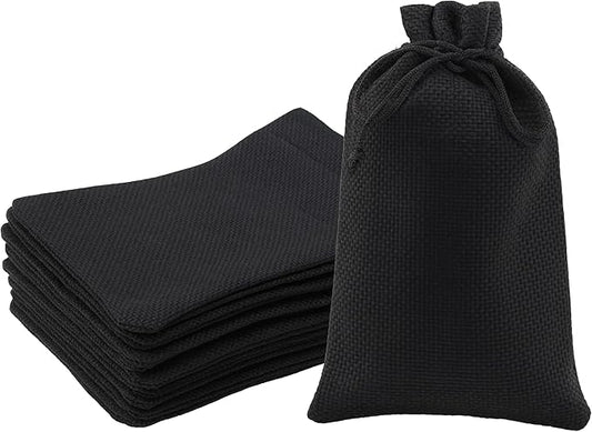 Mandala Crafts 5X7 Inch Black Burlap Drawstring Gift Bags for Favors - 30 Small Linen Sacks Gift Pouches for Candy, Coffee, Jewelry, Wedding, and Party Supplies