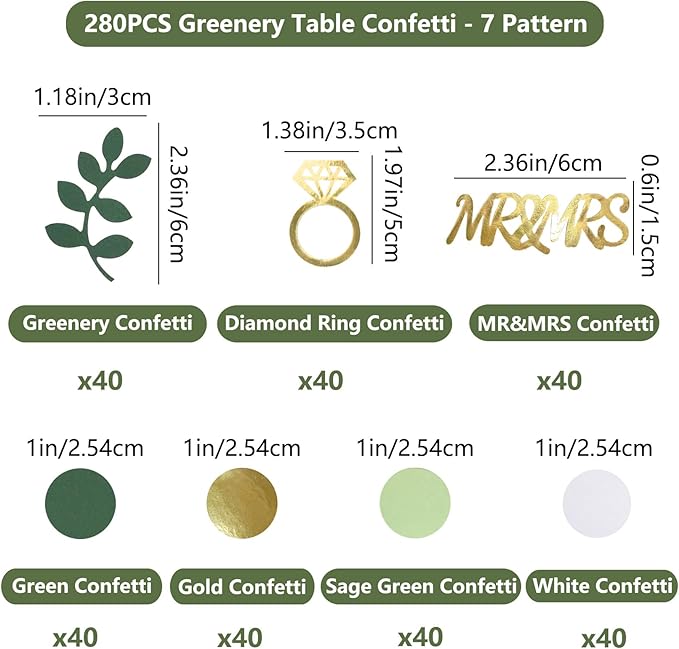 280PCS Greenery Bridal Shower Table Confetti Decorations, Sage Green MR&MRS Diamond Ring Confetti Decor for Wedding Engagement Bachelorette Bride to Be Party