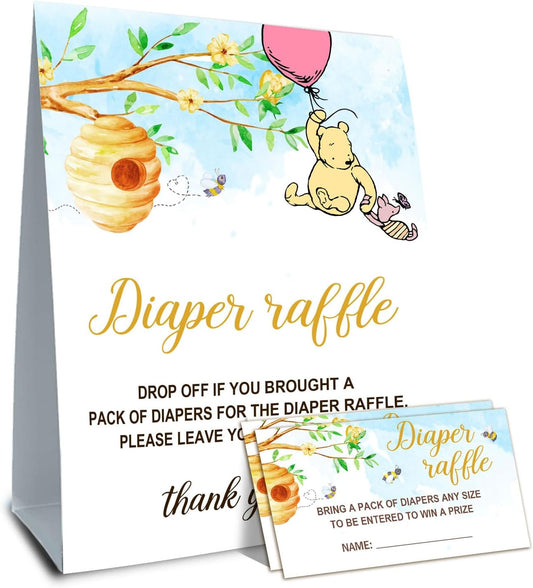 Winnie Baby Shower Decorations-Baby Shower Games-Baby Shwoer Party Decor-Diaper Raffle Baby Shower Table Sign Centerpieces-Baby Shower Games Pooh Birthday Supplies Party Decorations