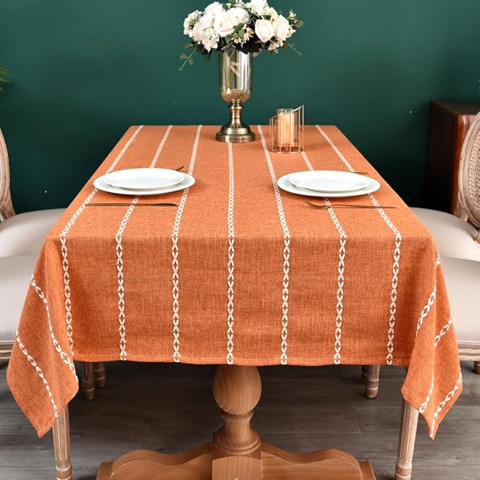 Zobesta Orange Table Cloth Rectangle Table 86 x 53 Inch, Farmhouse Tablecloth Cotton Tablecloth for Rectangle Tables,Washable Dining Table Cover for Halloween,Thanksgiving, Dining, Outdoor,Fall