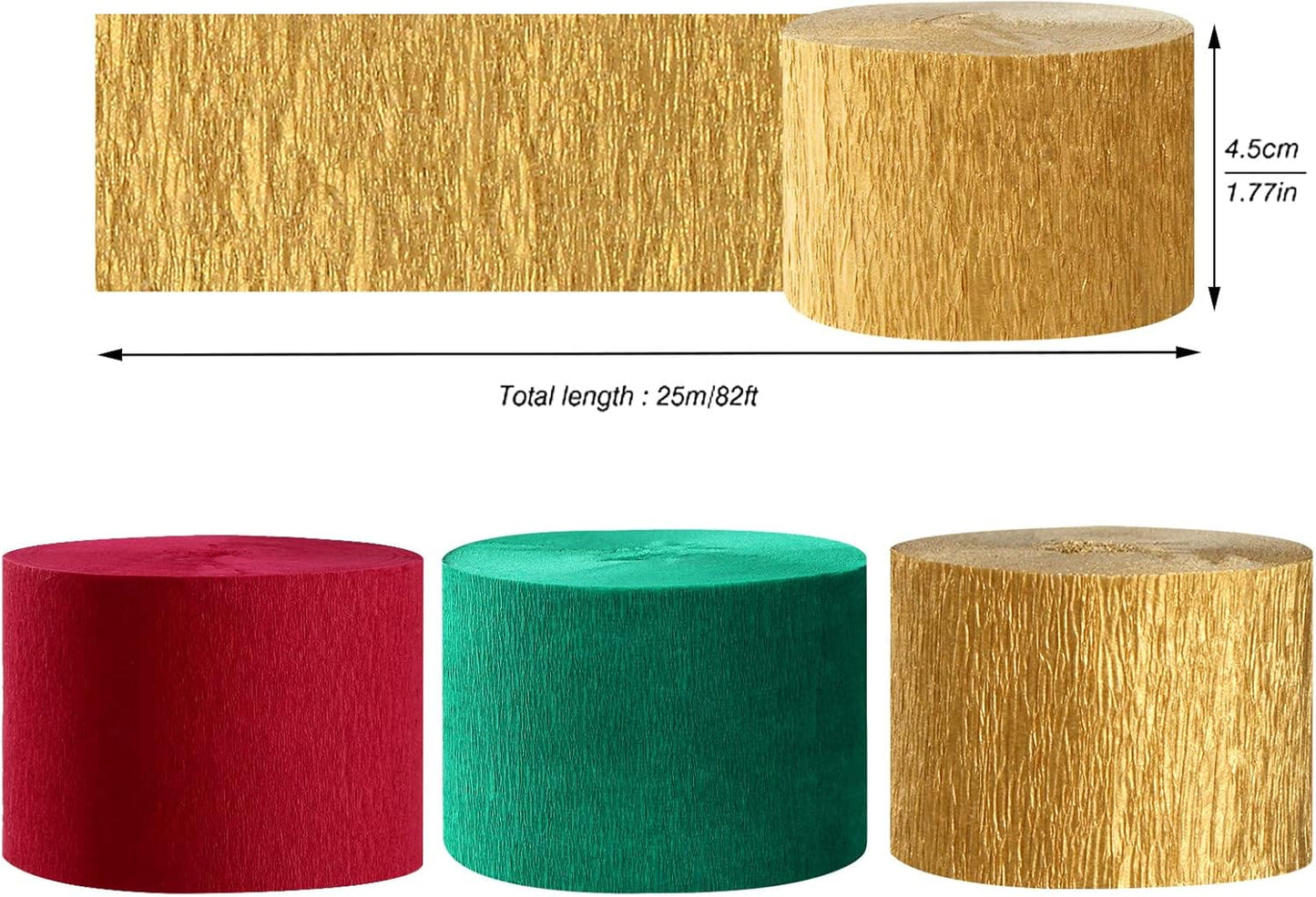 Red-Green Gold Party-Decorations Christmas Streamers - 9 Rolls New Years, Winter Decor Crepe Tissue Paper Streamer Wedding Birthday Baby Bridal Shower Garland Panduola