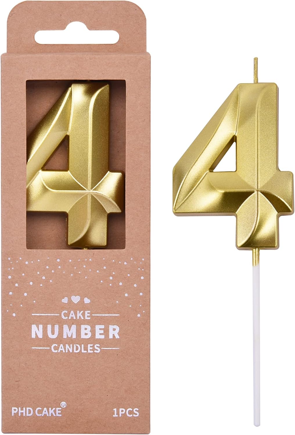 PHD CAKE 2.76 Inch Diamond Gold 4 Number Birthday Candles, Gold Number Candles, Cake Number Candles, Party Celebration