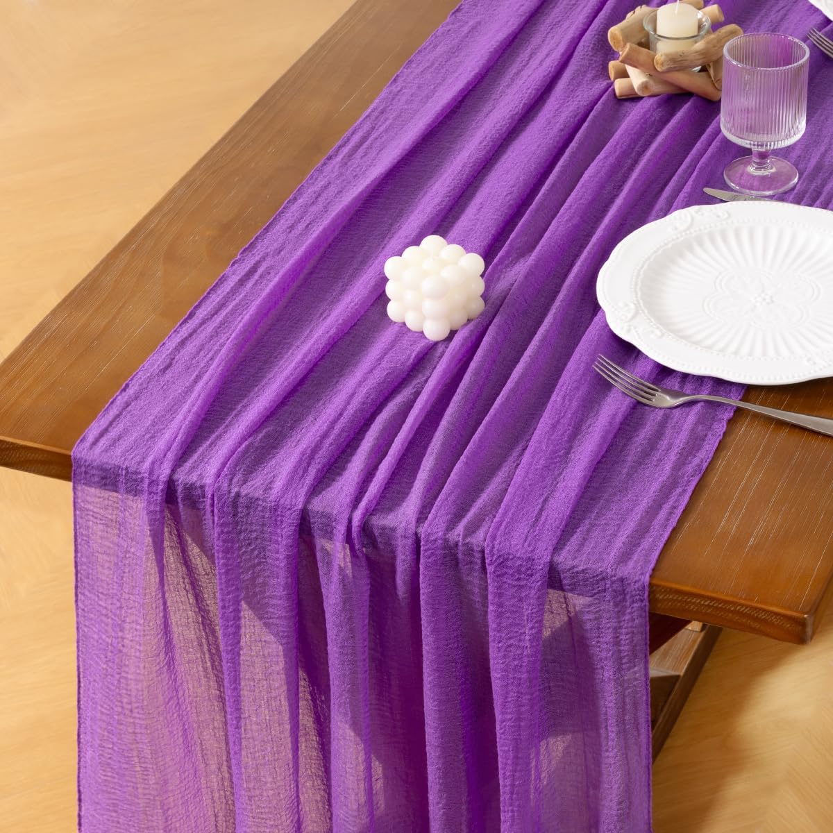 Socomi 3pcs Purple Fall Thanksgiving Cheesecloth Table Runner Gauze 120 Inch Rustic Boho Cheese Cloth Runner for Wedding Party Baby Bridal Shower Centerpiece Decoration Holiday Home Decorations