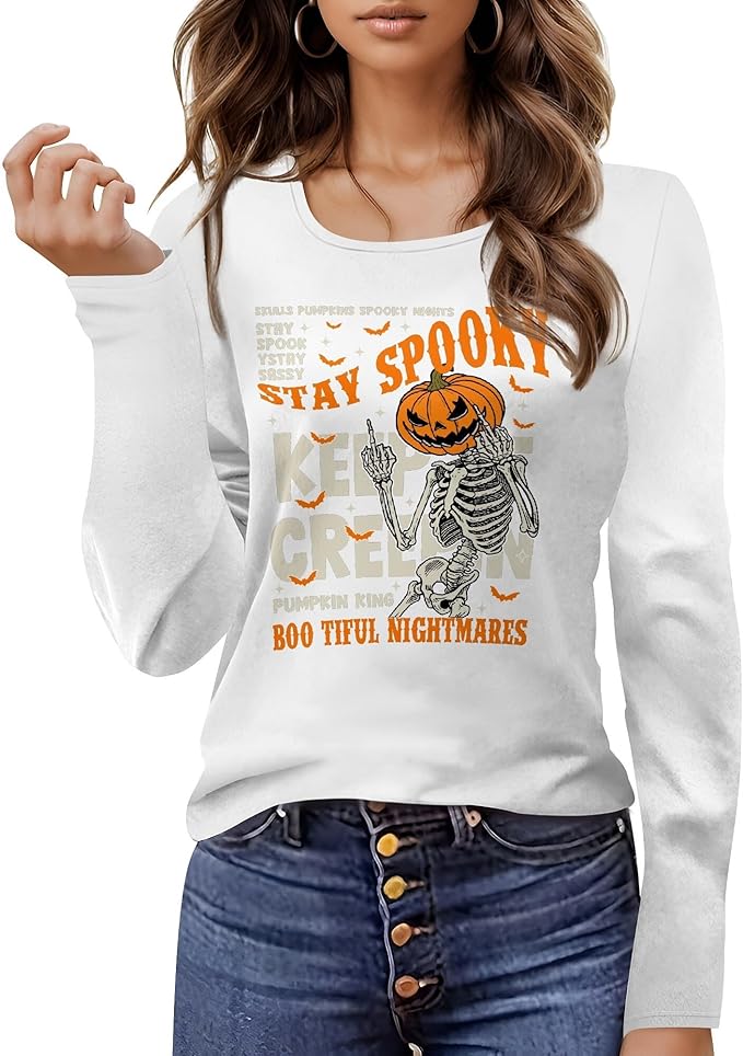 Halloween Sweatshirt Loose Fit U-Neck Spooky Graphic Sweatshirts Fall Halloween Costumes For Holiday Party 2025