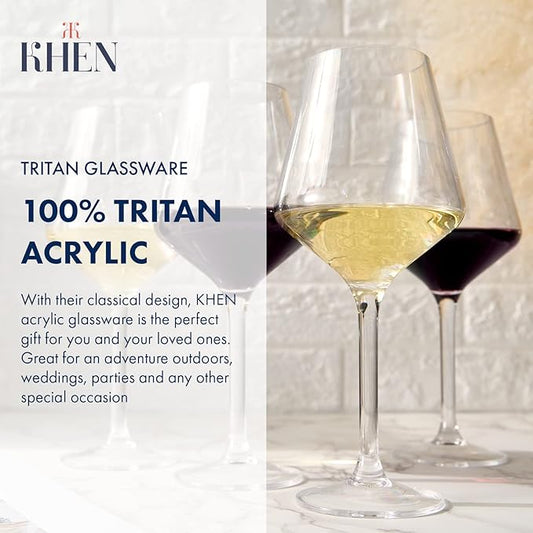 Unbreakable European Style Plastic Crystal, Stemmed Wine Glasses | Set of 4 | Acrylic Tritan Drinkware, Unbreakable Clear Color Shatterproof BPA-free, Reusable, Floating Pool & Indoor & Outdoor, 18oz