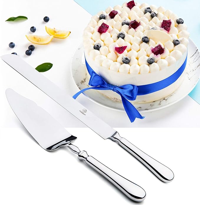 OTW PAVILION 2 Piece Wedding Cake Knife and Server Set,18/10 Stainless Steel Cake cutting Set Pie Server Cake Cutter Knife for Birthday,Anniversary,Holiday,Baby Shower,Party