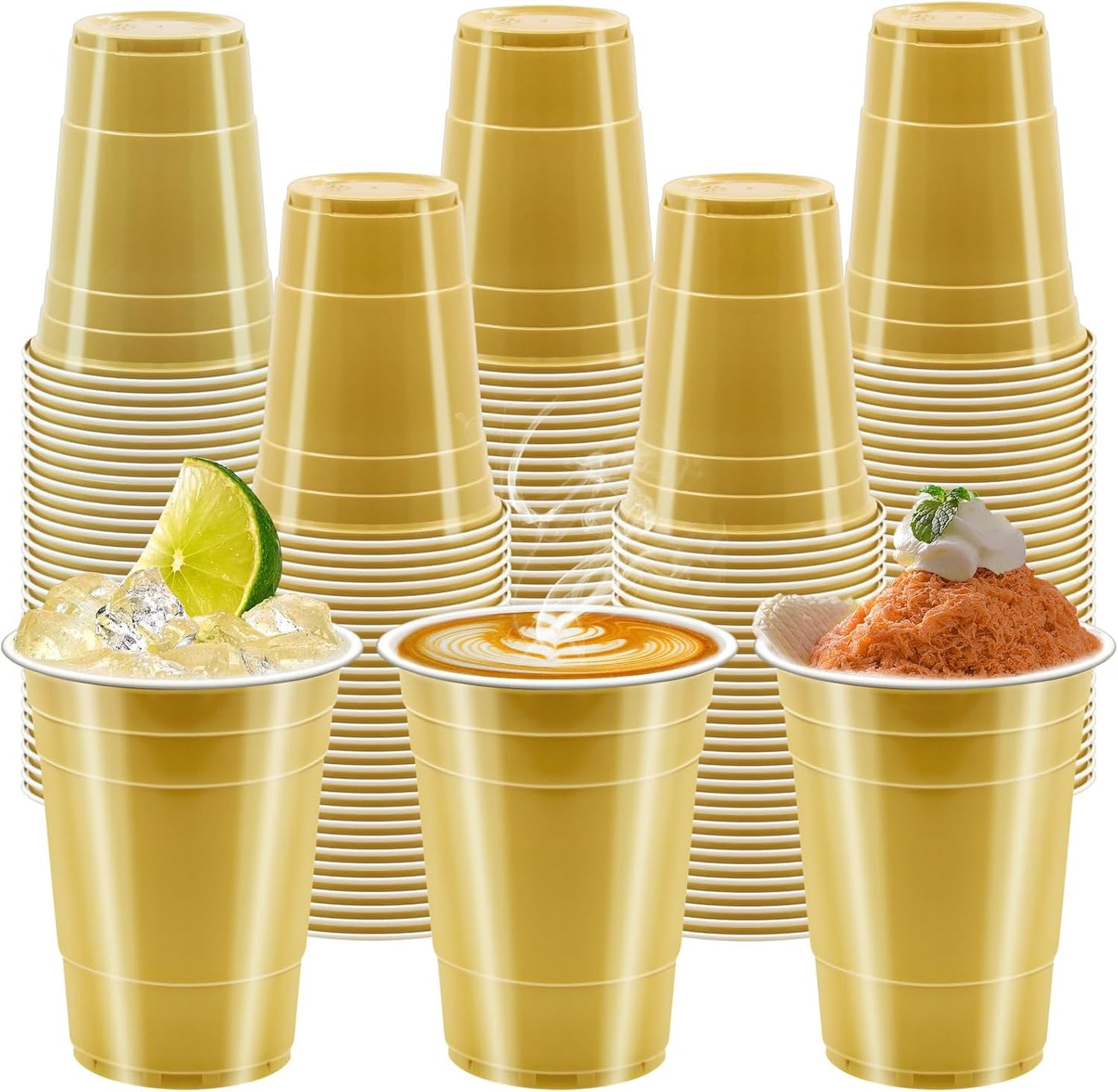 100 Pack 16 oz Gold Plastic Cups for Party, Heavy Duty Gold Disposable Cups Graduation Cups Bulk for Halloween Wedding Birthday Festive Celebrations Wine Beer Beverage