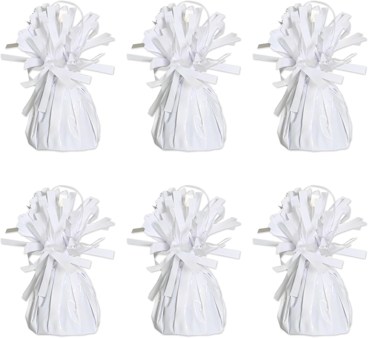 Beistle White Metallic Plastic Wrapped Balloon Weights For Birthday Parties, Weddings, Anniversaries, Table Décor, Celebrating With You Since 1900, 5.5" x 2.5", 6 Piece