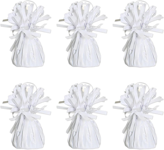 Beistle White Metallic Plastic Wrapped Balloon Weights For Birthday Parties, Weddings, Anniversaries, Table Décor, Celebrating With You Since 1900, 5.5" x 2.5", 6 Piece