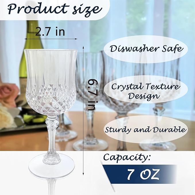Plastic Wine Glasses, Plastic Goblets Vintage Style Cordial Unbreakable Drinking Glasses, Reusable Drinkware for Wedding Reception, Grand Event Party Supplies, Easter (100, Transparent)
