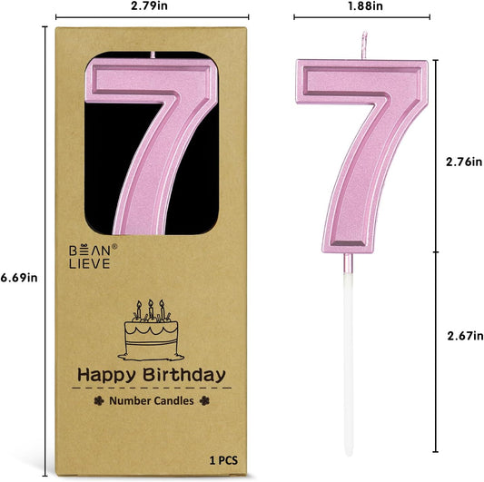 BEAN LIEVE Rose Gold Birthday Candles Number 7, Rose Gold Number Candles, Cake Number Candles for Birthday Parties and Wedding Anniversary Celebrations