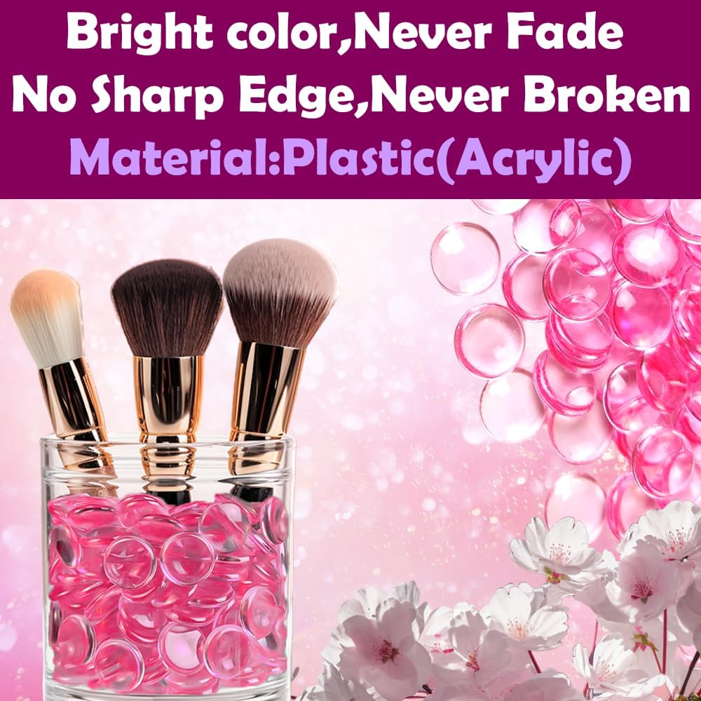 HappyFiller Bright Pink Wedding Centerpieces Party Decor 630 PCS 0.6 Inch Acrylic Flat Marbles Vase Fillers Gems Cabochons Dome Tiles,Crafts,Photo Charm,Table Scatter,Makeup Brush,Candle Holder