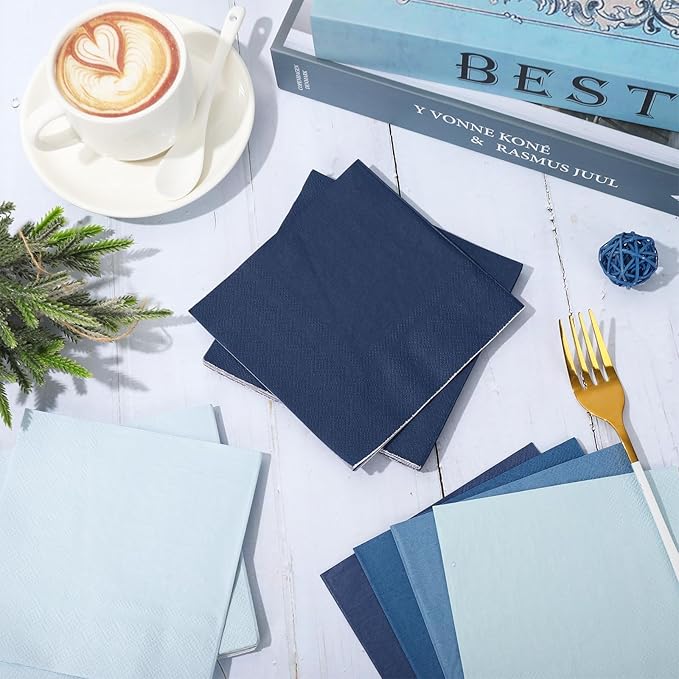 Whaline 120 Pcs Dusty Blue Cocktail Napkin Gradient Color Beverage Napkin 2 Ply Disposable Paper Napkin for Home Party Favor, 6 Colors