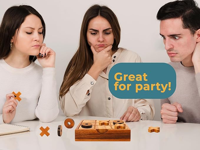 BSIRI Wooden Tic Tac Toe Game - Brain Teaser Puzzles for Adults Games and Unique Gifts, Coffee Table Decor Living Room Decor Modern Wood Decor (5.5 Inch)