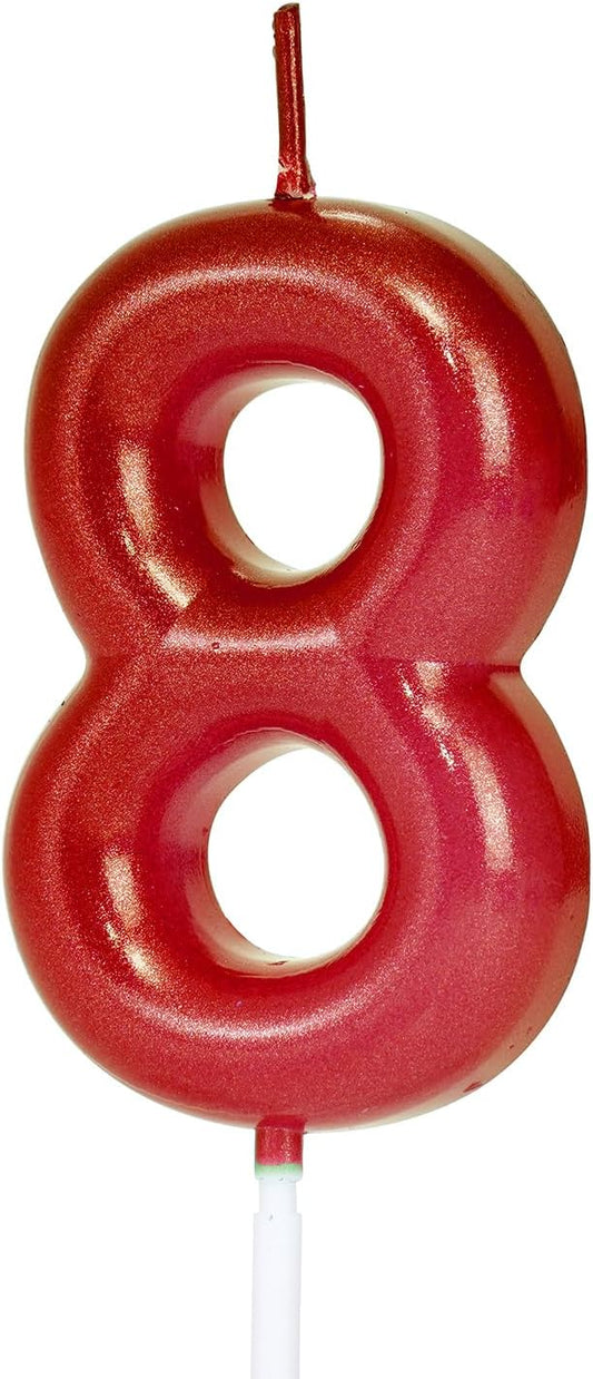 Red Number 8 Birthday Candles, Cake Toppers for Birthday/Baby Shower/Anniversary/Wedding Party Celebrating/Decorating. (Red Number 8)