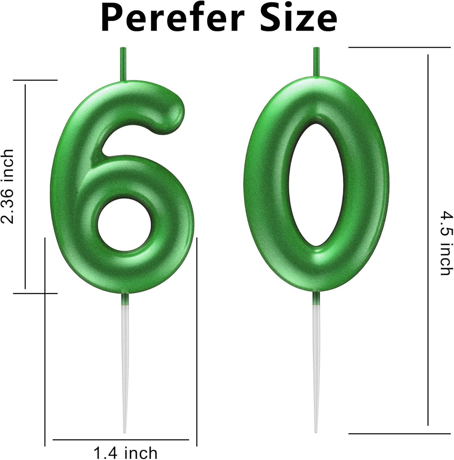 Green Number 60 Candle Happy Birthday 3D Number Candles for Birthday Cake Party Decoration Wedding Anniversary Celebration Supplies