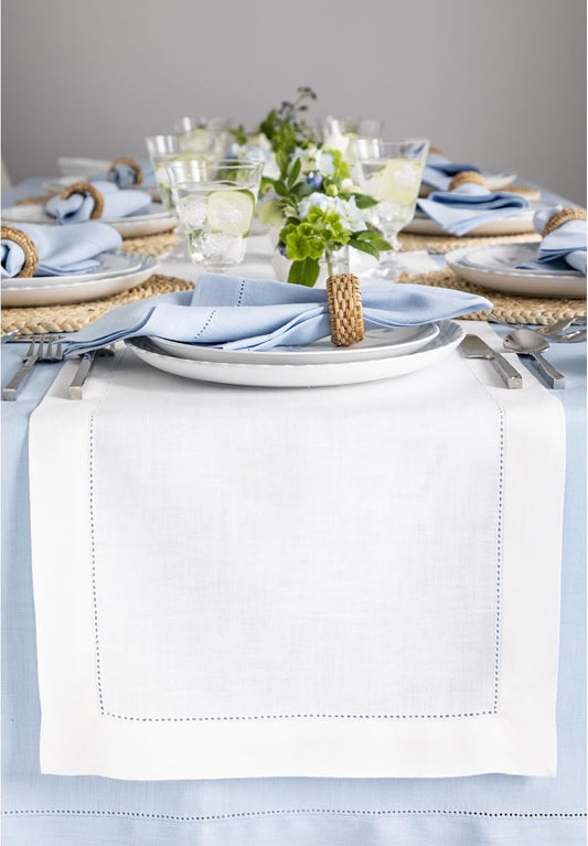 Solino Home Linen White Table Runner 108 Inches Long - 100% Pure Linen 14 x 108 Inch Table Runner for Fall, Autumn, Halloween, Thanksgiving, Holiday - Classic Hemstitch