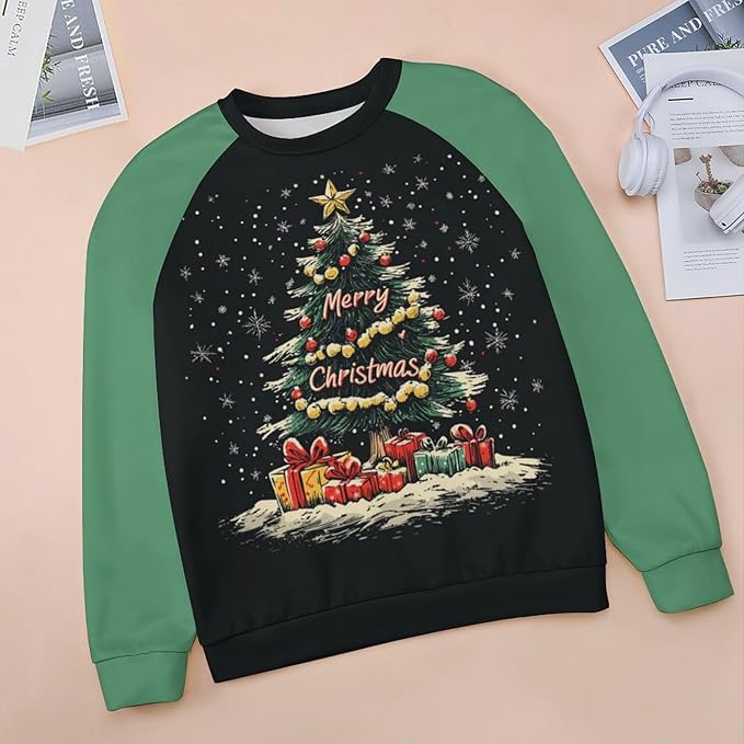 LOAIHA Christmas Sweatshirts for Women Christmas Tree Graphic Shirt Xmas Long Sleeve Merry Christmas Pullover Blouse