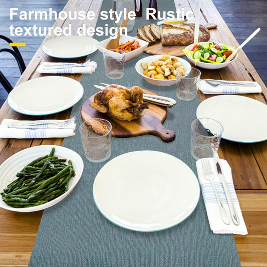 Wipeable Table Runner, Thick Farmhouse Dresser Runner, Rustic Indoor/Outdoor 48'', Blue Grey