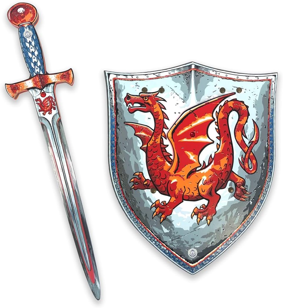 Liontouch - Amber Dragon Foam Sword & Shield for Boys Aged 3-8 Years | Medieval Knight Set for Pretend Play with Red Dragon Theme | Safe Weapons & Battle Accessories for Dress Up & Costumes