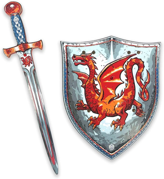 Liontouch - Amber Dragon Foam Sword & Shield for Boys Aged 3-8 Years | Medieval Knight Set for Pretend Play with Red Dragon Theme | Safe Weapons & Battle Accessories for Dress Up & Costumes
