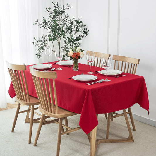 maxmill Weaved Texture Tablecloth Water Resistance Antiwrinkle Spillproof Soft Washable Christmas Table Cloth for Dining Room, Banquet Parties Holiday Dinner, Rectangle 60 x 108 Inch, Red