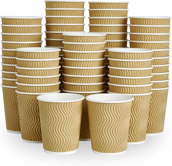8 oz Coffee Cups, 120 Count Insulated Ripple Wall Paper Hot Coffee Cups for Hot Beverage