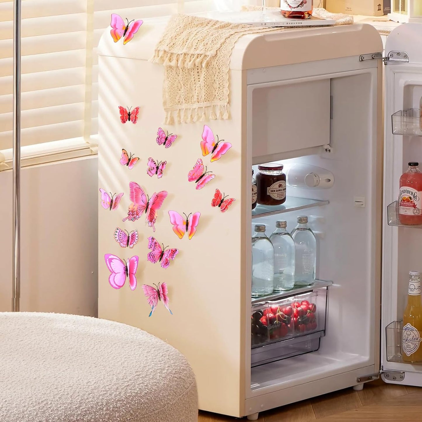 SAOROPEB 3D Butterfly Wall Decor, 48 Pcs Double Layer Butterfly Decorations for Party Decorations Locker Decor Refrigerator Decal, Reusable (Pink)