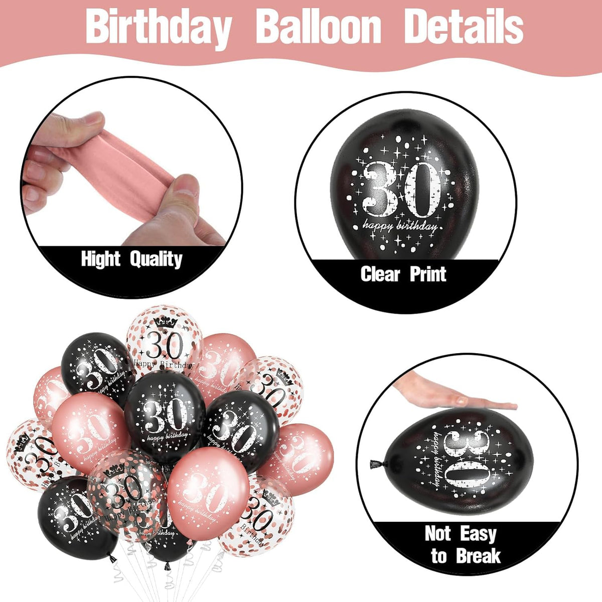 30th Birthday Balloons Rose Gold for Women, Pack of 15 Happy 30th Birthday Party Decorations for Her, Black Rose Gold 30th Balloons for Age 30 Years Old Birthday Celebration Party Decorations Supplies
