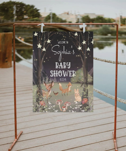 Generic Baby Shower Welcome Sign, Enchanted Woodland Theme, Customizable Yard Sign, Plastic, 12' x 18', 24' x 18', 36' x 24'