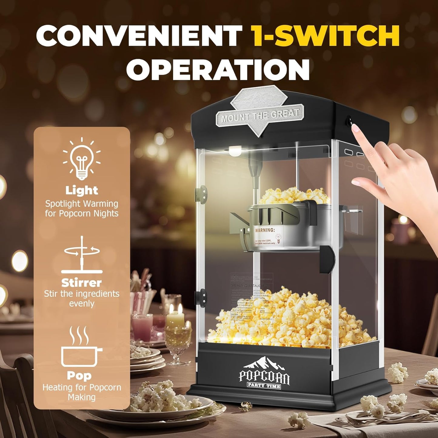 Popcorn Machine Cart with Wheel, 10 oz Popcorn Maker Machine with Stainless-Steel Kettle Makes Up to 40 Cups, Vintage Movie Theater Style Pop Corn Machine, Black