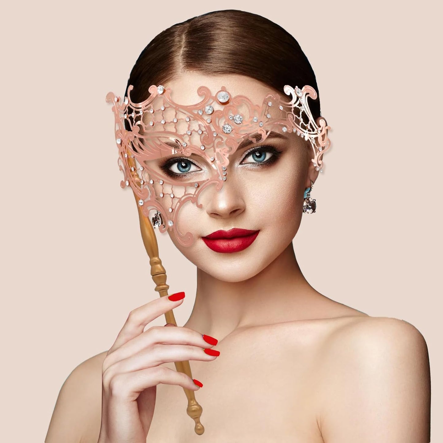 Coddsmz Masquerade Mask with Stick Venetian Mask Mardi Gras Decorations for Womens Halloween Costume Mask
