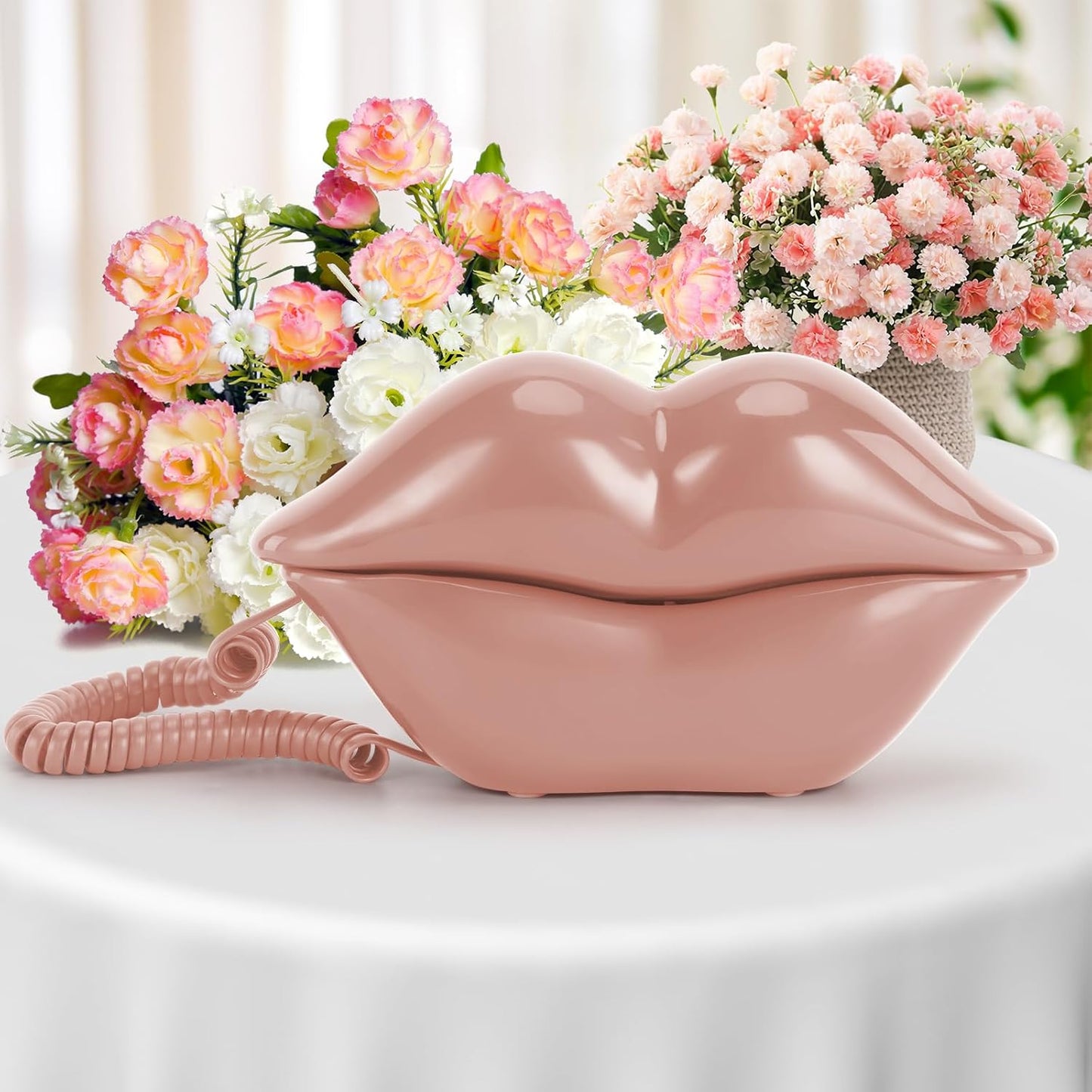UKBW Audio Guest Book Wedding Phone, 32G Record Customized Audio Message,Interesting Mouth Lip-Shaped Audio Guestbook for Birthdays Parties Confessions Special Occasions (Pink)