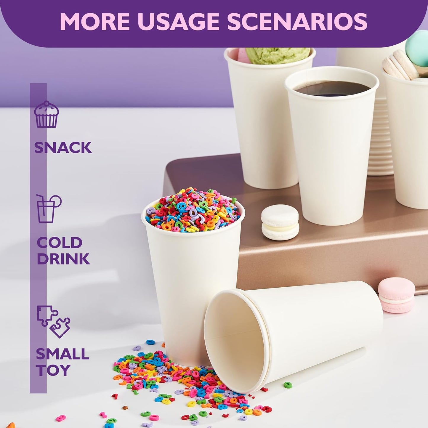 16 oz White Paper Coffee Cups, Disposable Hot Drink Cups for Coffee, Tea, Cocoa, Water, 200 Pack