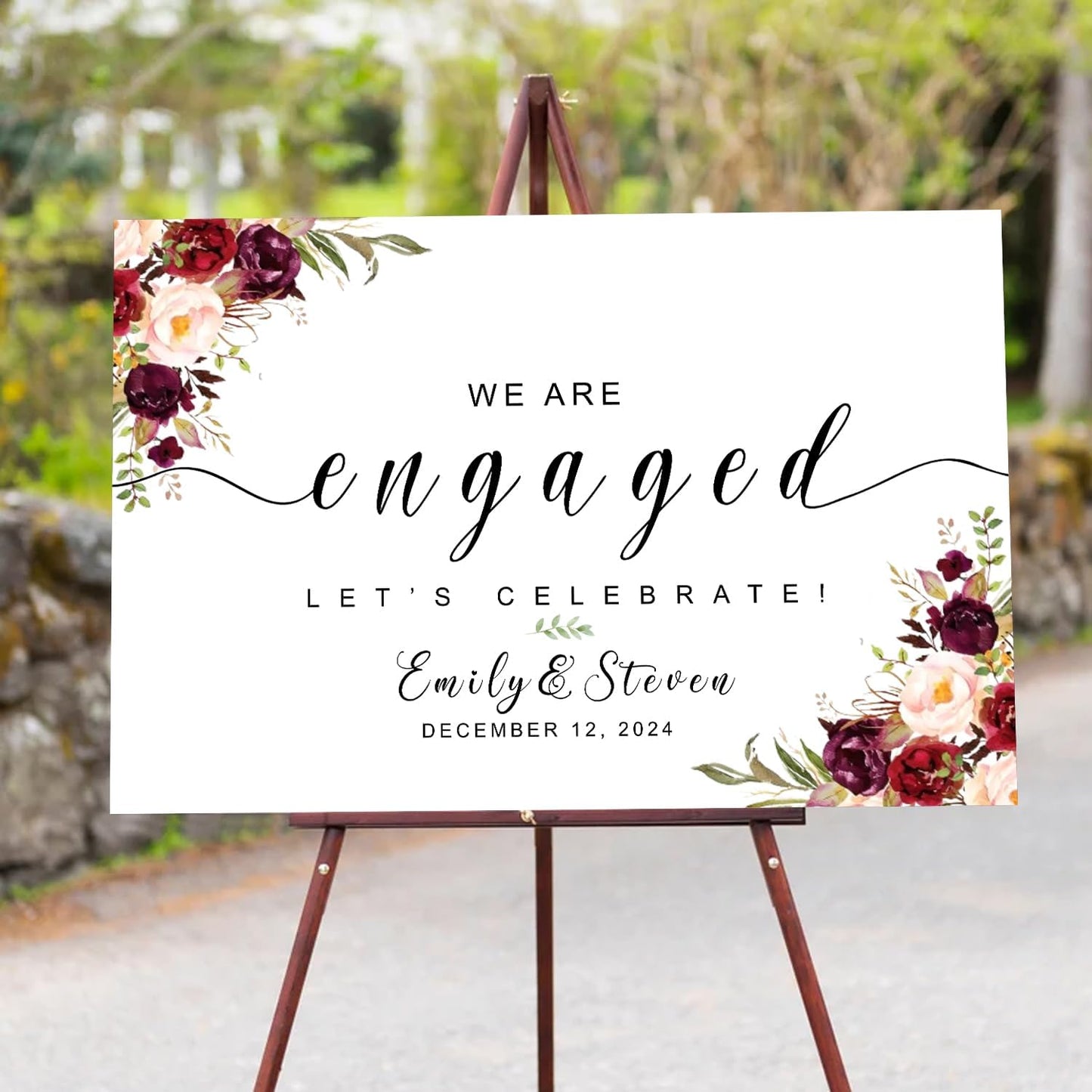 Engagement Welcome Sign, Engagement Decorations, Engagement Sign, We Are Engaged Sign, Wedding Welcome sign, Blush Pink and Burgundy, Engagement Decorations For Outside