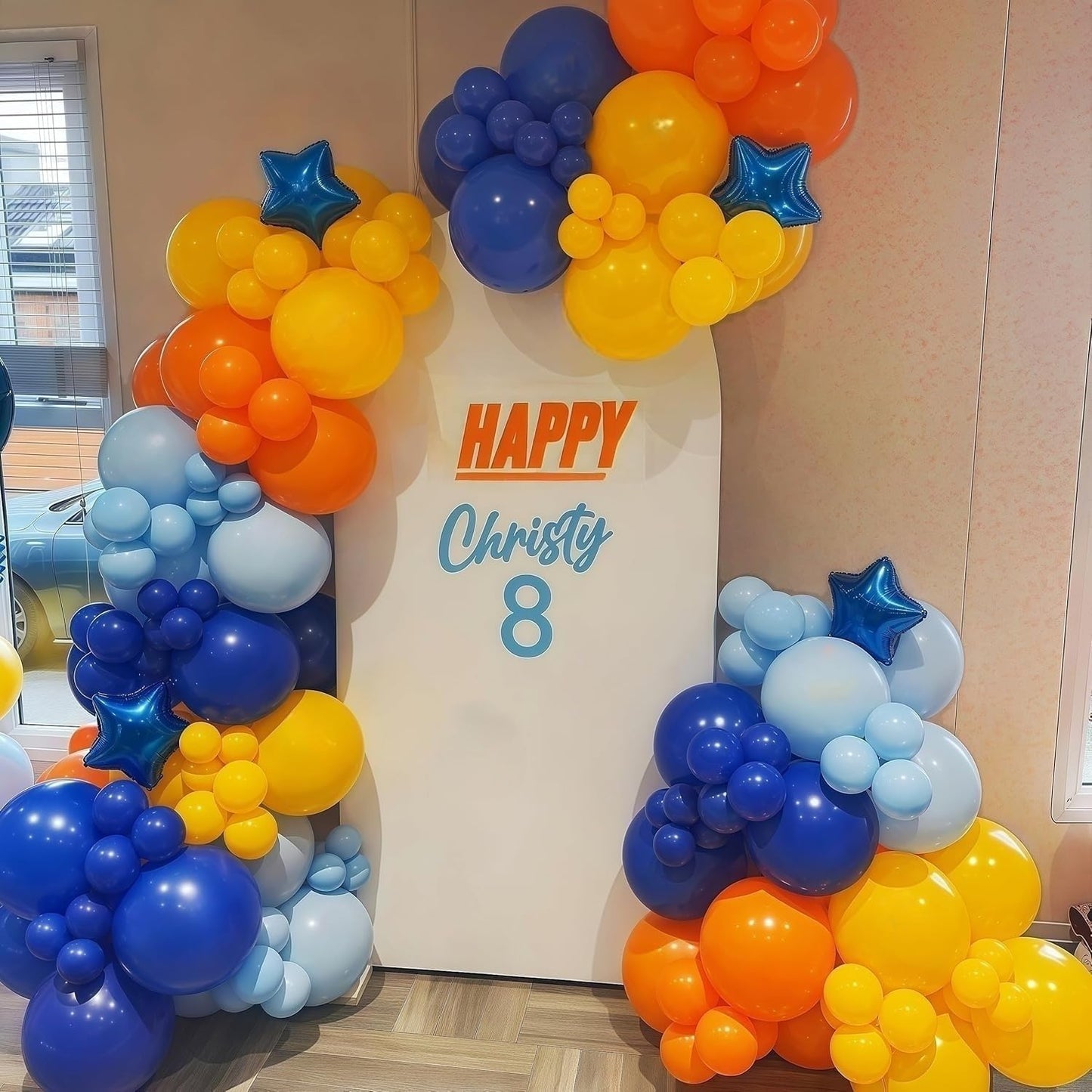 Navy Blue and Orange Garland Arch Kit, Orange and Yellow Balloons Light Baby Royal Blue with Foil Star Balloon for Kids Boys Baby Shower Birthday Graduation Gun Theme Party Decorations Supplies