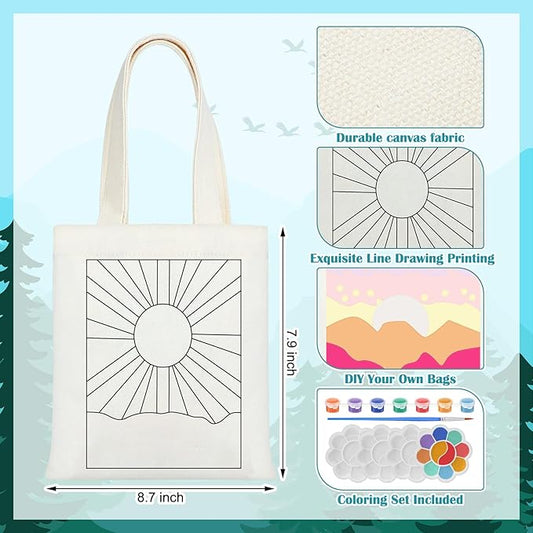 Aliceset 16 Pcs Color Your Own Bag Canvas Tote Bag for Painting 7.9'' x 8.6'' Mini Doodle DIY Craft Gift Reusable Cotton Bulk