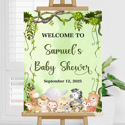 Personalized Baby Shower Yard Sign Party, Baby Shower Welcome Sign, Jungle Baby Shower Welcome Sign, Greenery Floral Safari Jungle Animals Baby Shower, Baby Shower Sign Gift For A Boy Or Girl