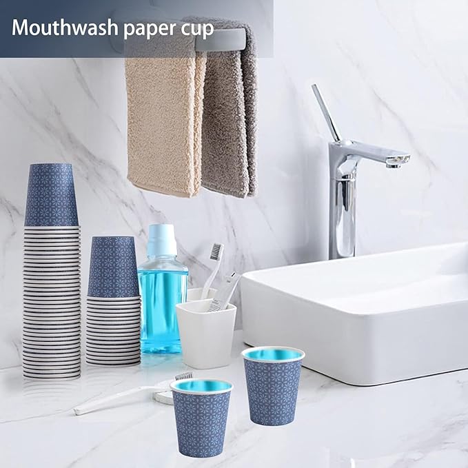600 Pack 3oz Paper Cups, Disposable Bathroom Navy Floral Small Mouthwash Cups 3 OZ for Barth, Parties, Picnics, Barbecues, Travel and Events.