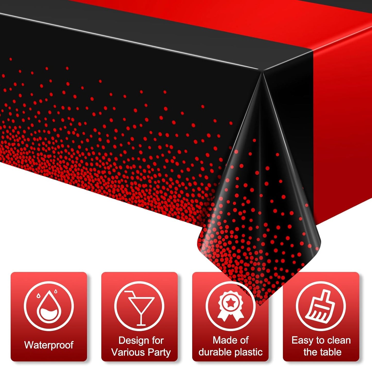 MASHAN 1Pcs Black and Red Tablecloth Party Decorations,Plastic Black Table Cloth Printed Red Table Runner Disposable Rectangle Cover for Birthday Weeding Anniversary Graduation Party,54 x108 Inch