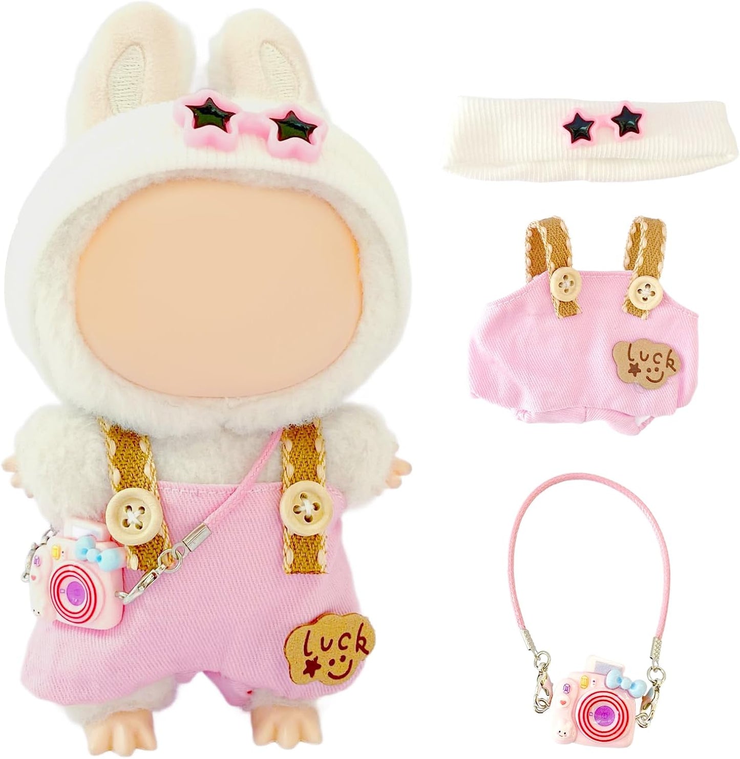 Doll Clothes,17cm/15cm Dolls Outfit Set,Accessories for Dolls,Stylish Clothes Set for Dress Up (No Doll) (Pink Overalls Suit 02)
