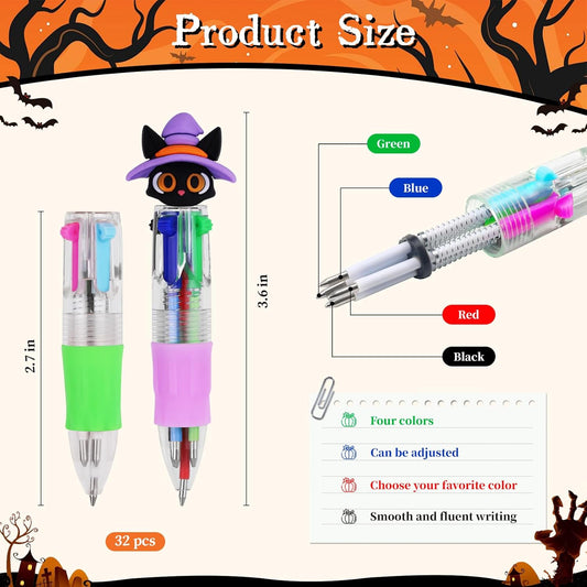 32Pcs Mini Multicolor Pens in One 4-in-1 Cute Pens Bulk for Kids, Ballpoint Pen for Birthdays and Children's Parties, Fun Gifts Assorted Ink Kawaii Pen(Halloween)