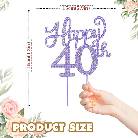 LASKYER Happy 40th Birthday Purple Rhinestone Cake Topper - 40th Birthday/Anniversary,Cheers to Forty Years Old Bday Party Metal Sparkly Centerpieces Decorations.