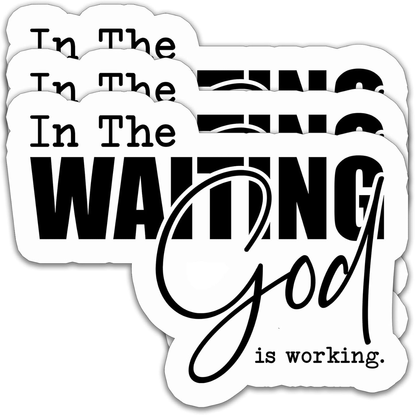 (3PCS) Christian Bible Verse Stickers – in The Waiting God is Working – Inspirational Religious Faith Waterproof Vinyl Decals for Water Bottles, Tumblers, Laptops, Scapbooks - 3'' x 2.3"