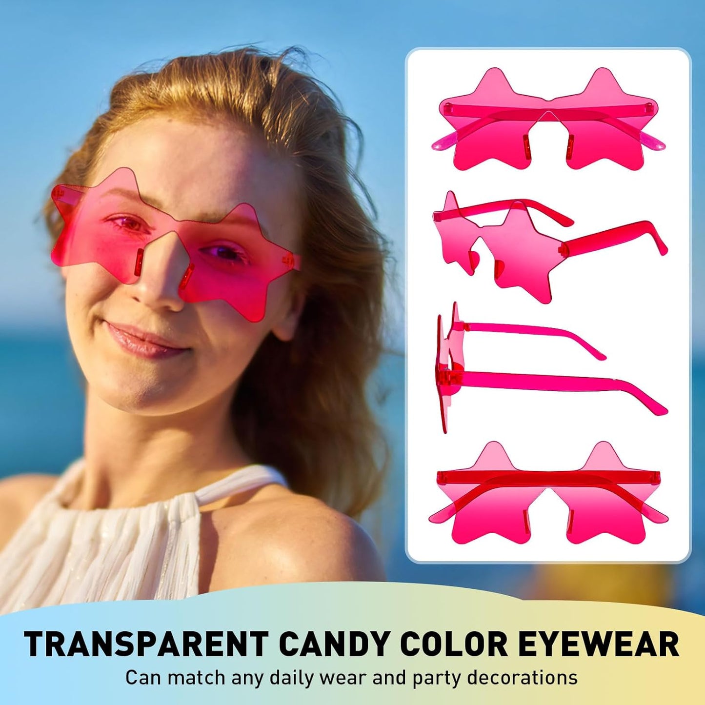 10/20 Pack Star/Heart Shape/Round/Butterfly/Cat Eye/Rectangle/Fire Rimless Tinted Party Sunglasses Color Glasses