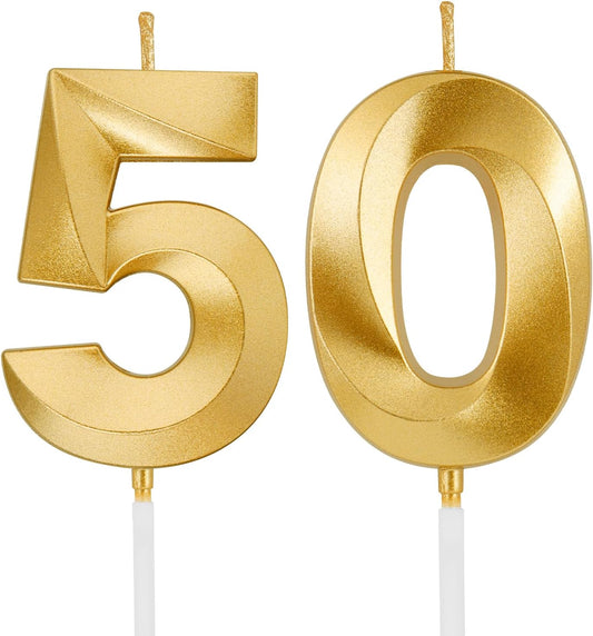 Birthday Candles, 1.96 Inch Number 50 Happy Birthday Candles, Number Candles Decoration for Birthday Party and Anniversary Celebration(Champagne Gold)